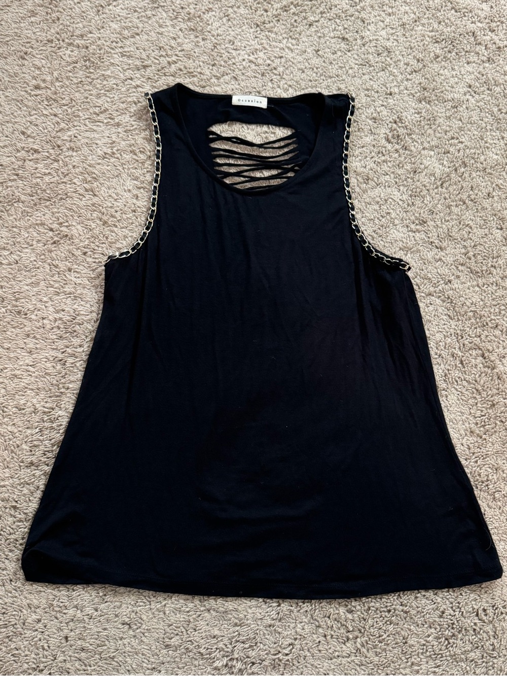 Occasion Black Sleeveless Tank with Chain-Trim and Ladder Back